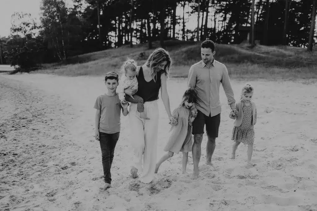 familiefoto op het strand